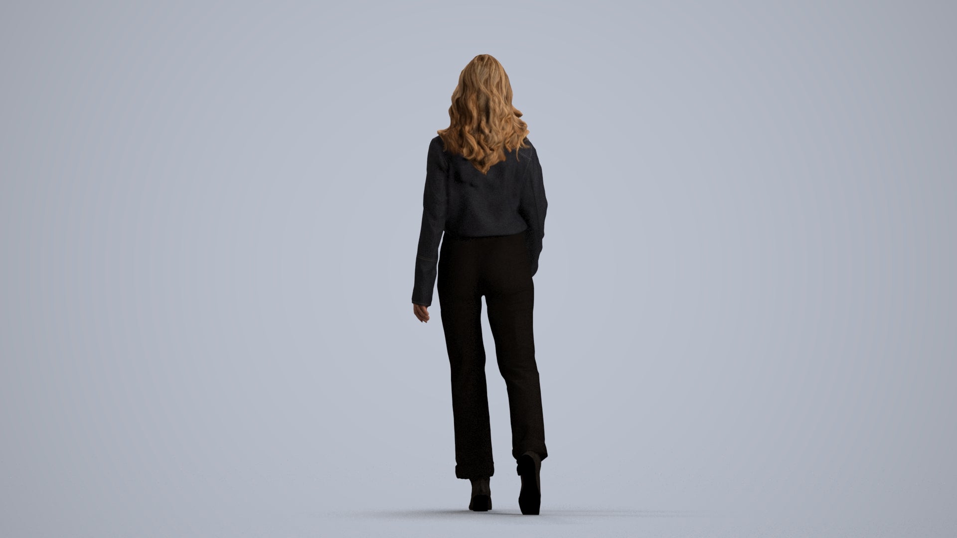 3D human model woman casual walking, photogrammetry scanned person for archviz, front view render