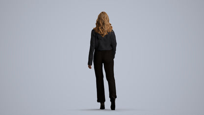 3D human model woman casual walking, photogrammetry scanned person for archviz, front view render