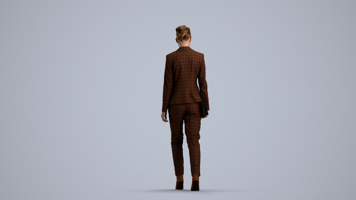realistic 3D woman business walking, scanned archviz people for Blender and 3ds Max, front view render