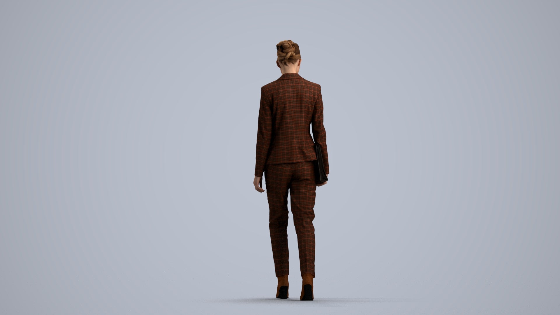 realistic 3D woman business walking, scanned archviz people for Blender and 3ds Max, front view render