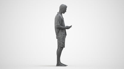 3D human model man casual standing, photogrammetry scanned person for archviz, wireframe side view