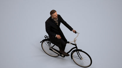 3D scanned man cycling business, photorealistic archviz people for Enscape and SketchUp, back view render