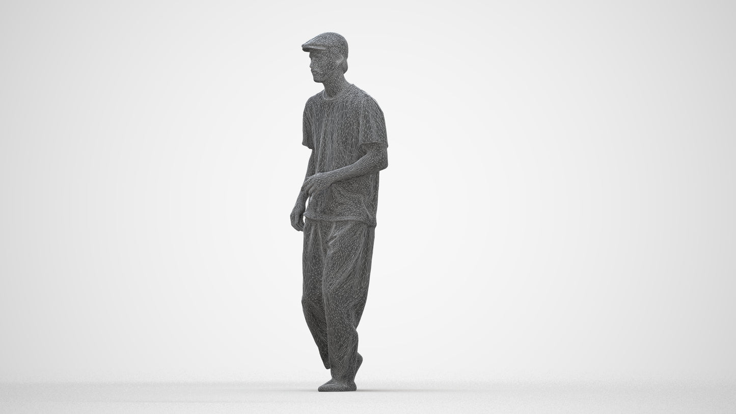 realistic 3D people man casual walking, render-ready for V-Ray and Corona, FBX OBJ, wireframe back view