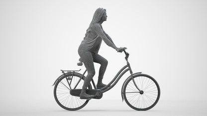 3D scanned woman cycling, photorealistic archviz people for Enscape and SketchUp, wireframe side view
