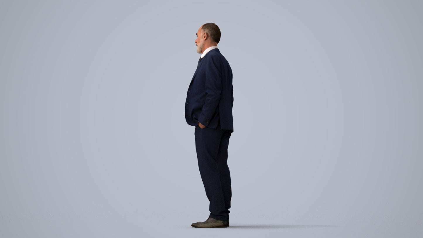 3D people model senior man business, scanned human for 3ds Max rendering, three-quarter view render