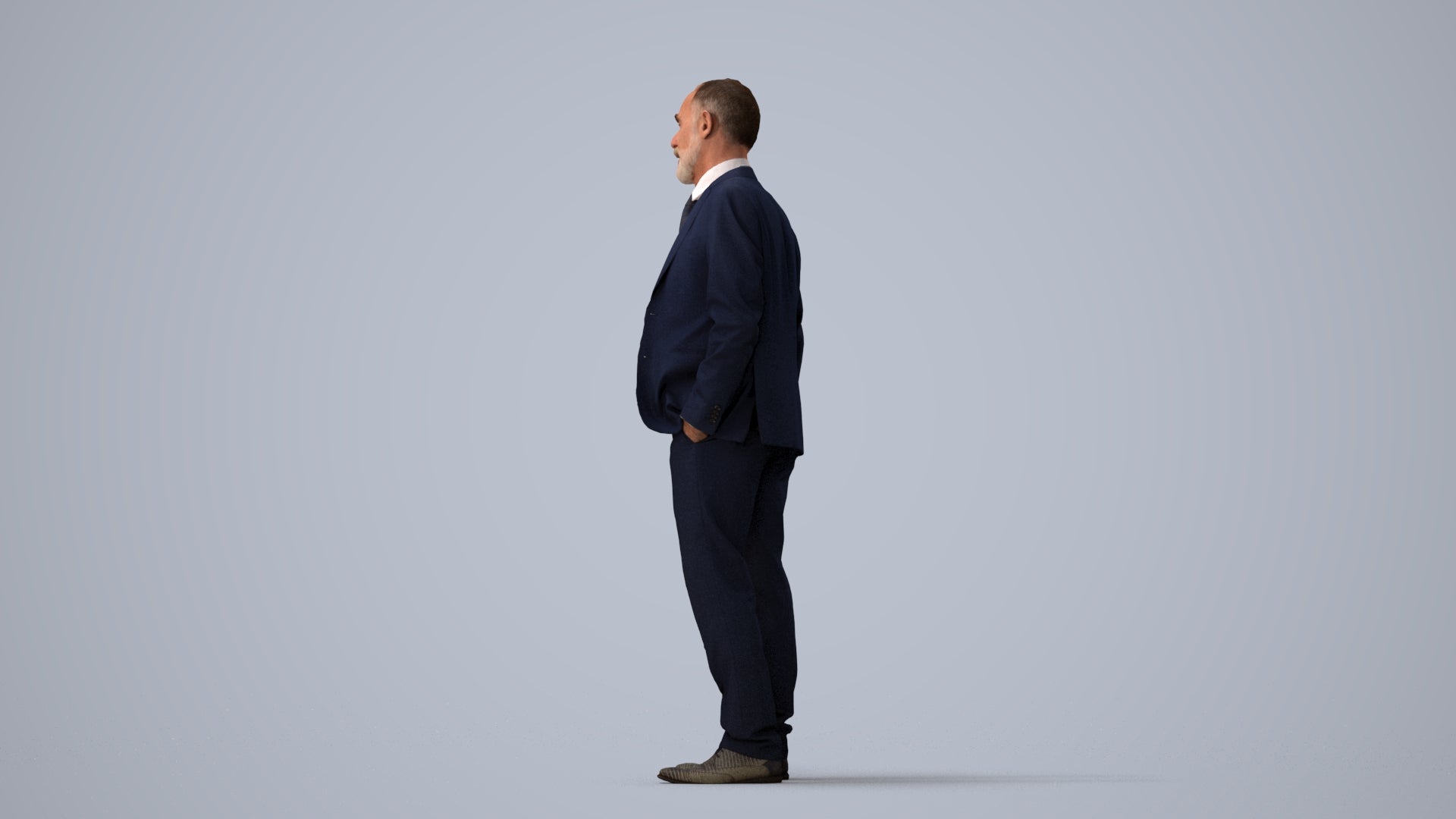 3D people model senior man business, scanned human for 3ds Max rendering, three-quarter view render