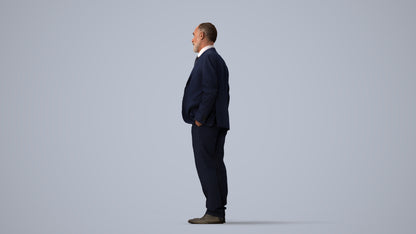 3D people model senior man business, scanned human for 3ds Max rendering, three-quarter view render