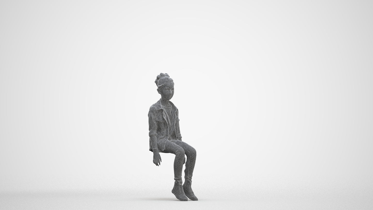 photogrammetry 3D girl casual kids, realistic human model archviz FBX, three-quarter front view render
