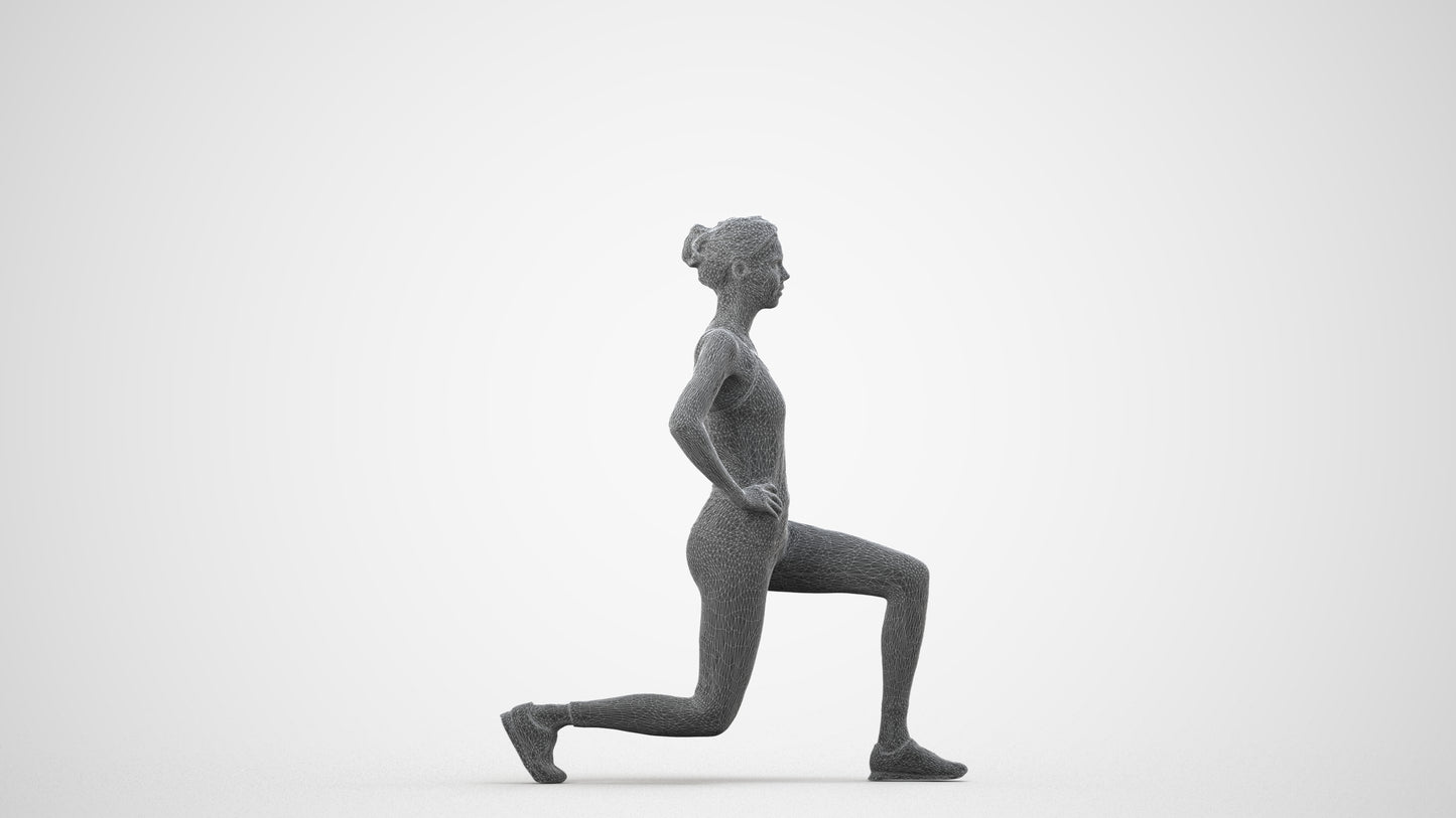 realistic 3D people woman sport, render-ready for V-Ray and Corona, FBX OBJ, wireframe side view