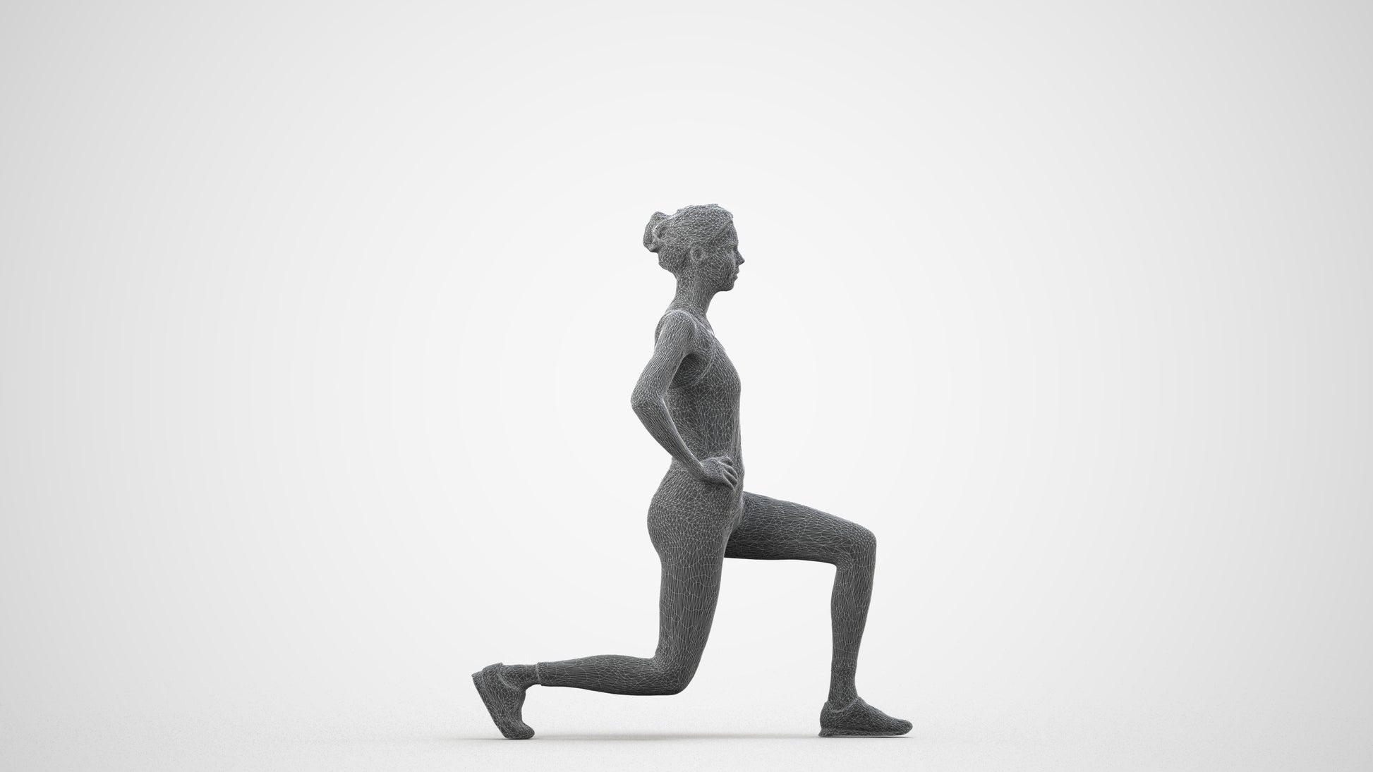 realistic 3D people woman sport, render-ready for V-Ray and Corona, FBX OBJ, wireframe side view