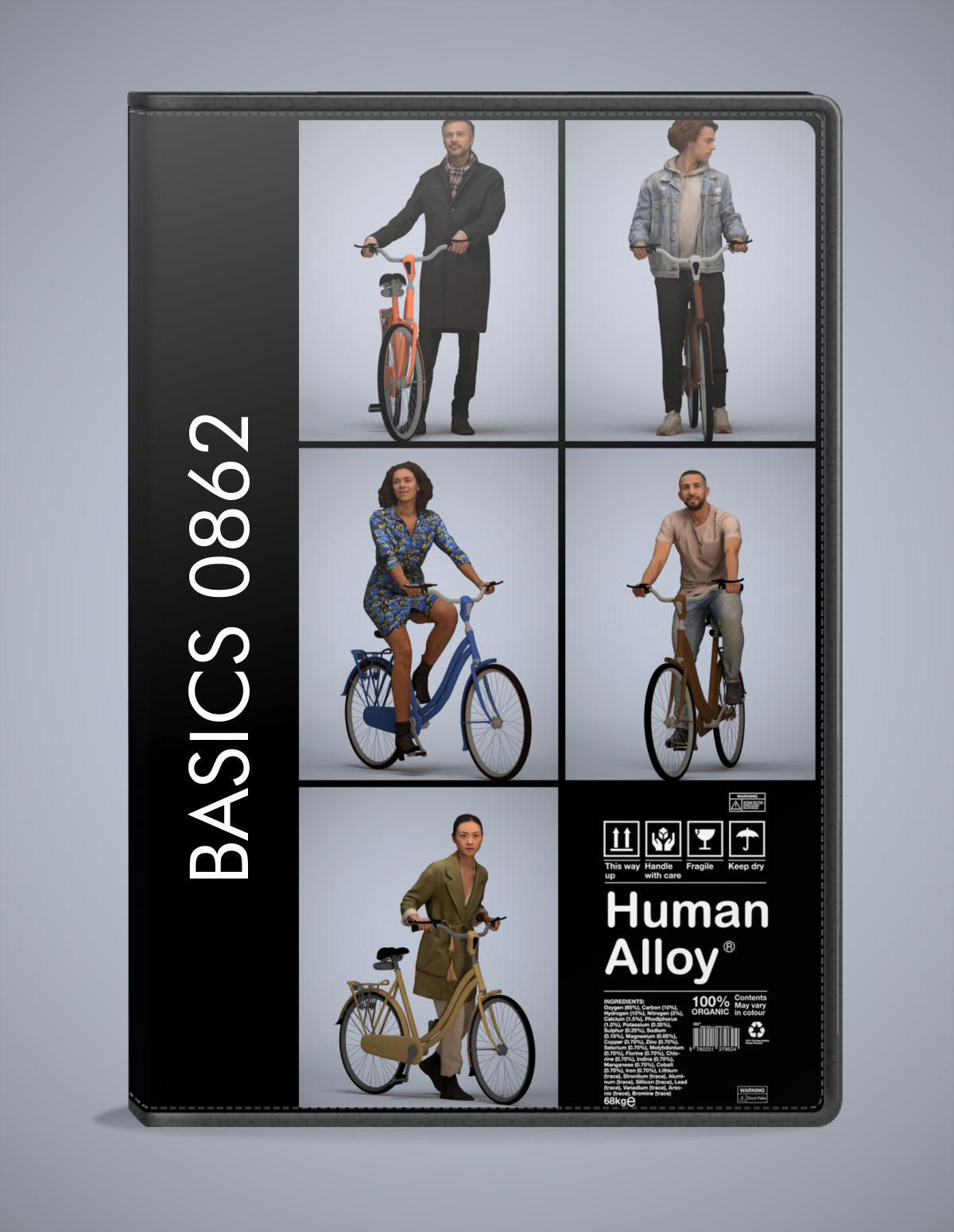 realistic 3D humans cycling pack, 5 archviz people FBX OBJ for Blender