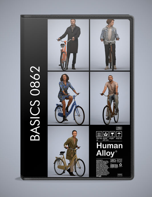 realistic 3D humans cycling pack, 5 archviz people FBX OBJ for Blender