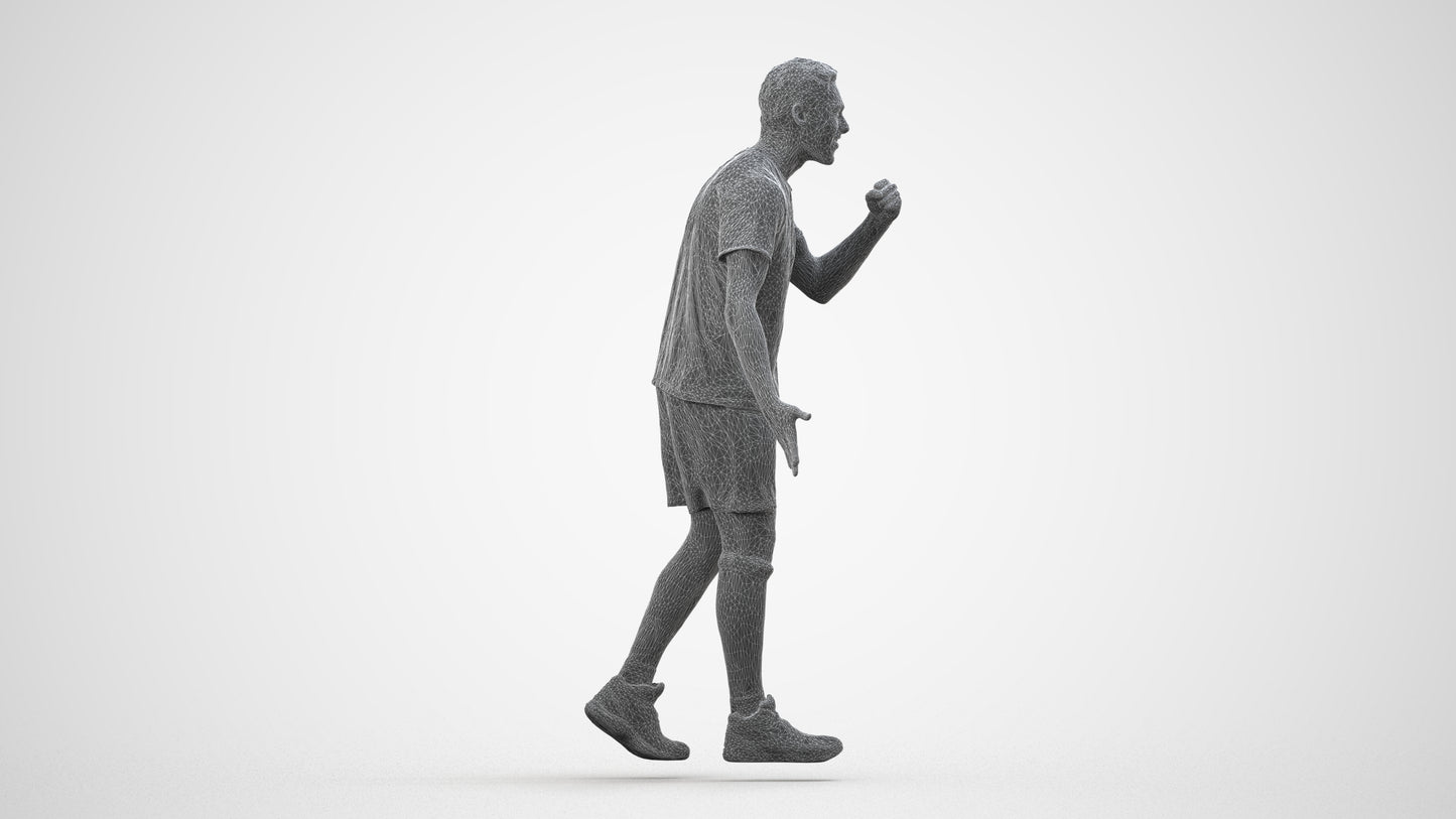 3D human model man sport, photogrammetry scanned person for archviz, wireframe side view