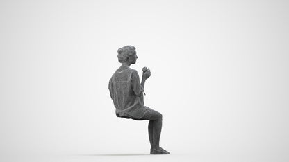 realistic 3D people woman casual sitting, render-ready for V-Ray and Corona, FBX OBJ, wireframe side view