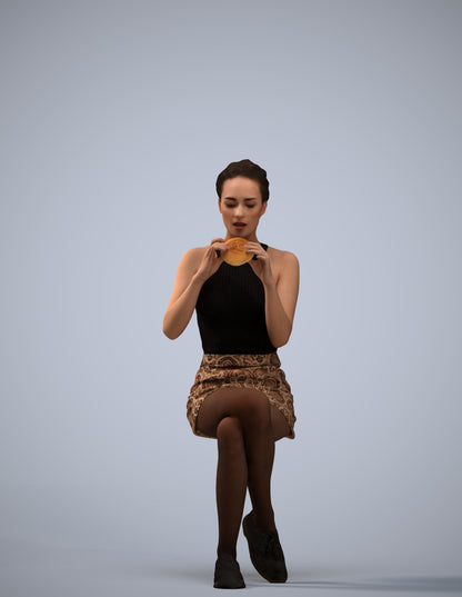 3D human model woman casual sitting, photogrammetry scanned person for archviz