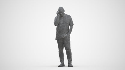 scanned 3D man casual standing, photogrammetry people for Enscape and V-Ray, three-quarter front view render