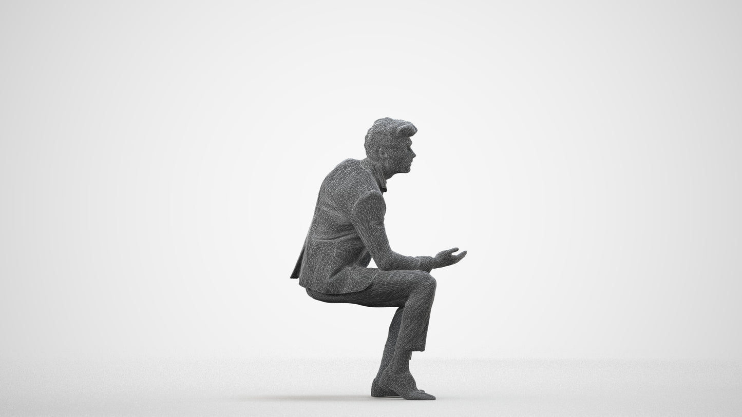 photogrammetry 3D man business, realistic human model archviz FBX, wireframe side view