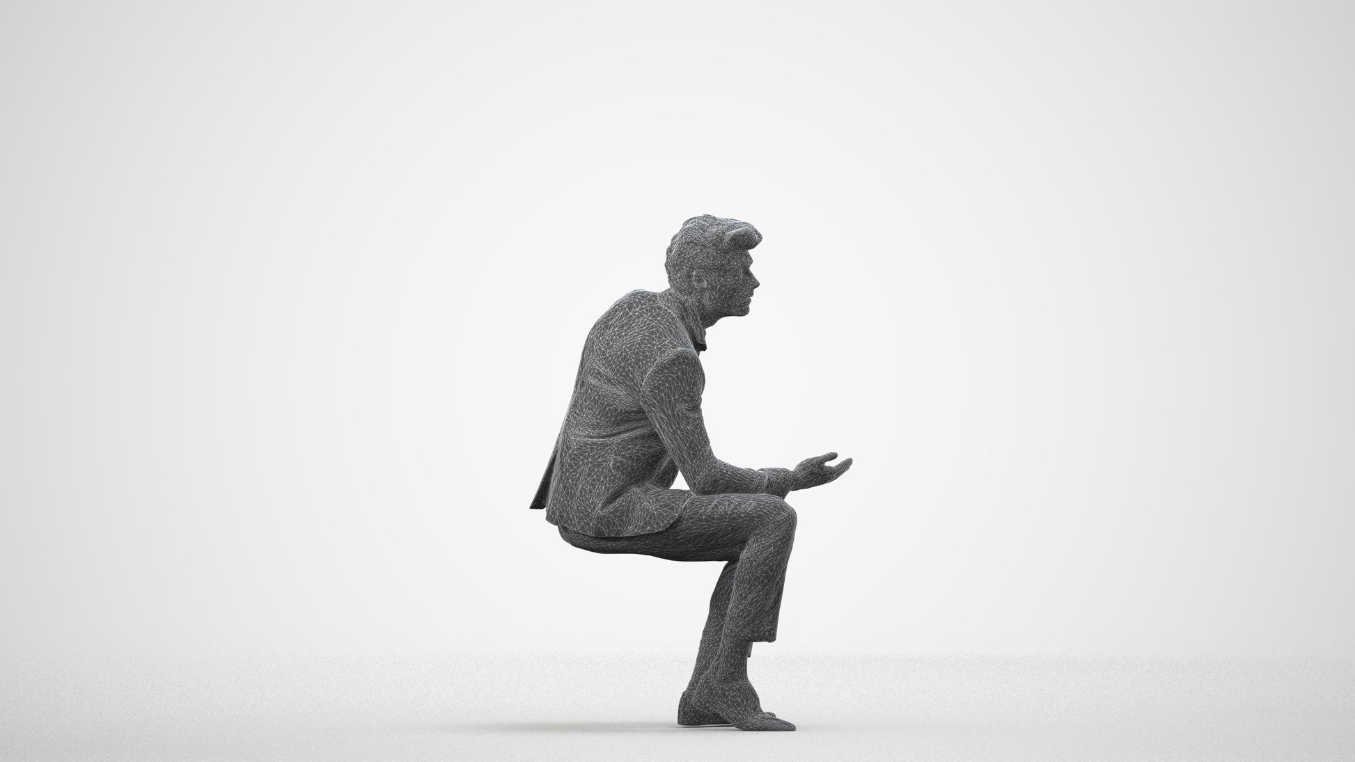 photogrammetry 3D man business, realistic human model archviz FBX, wireframe side view