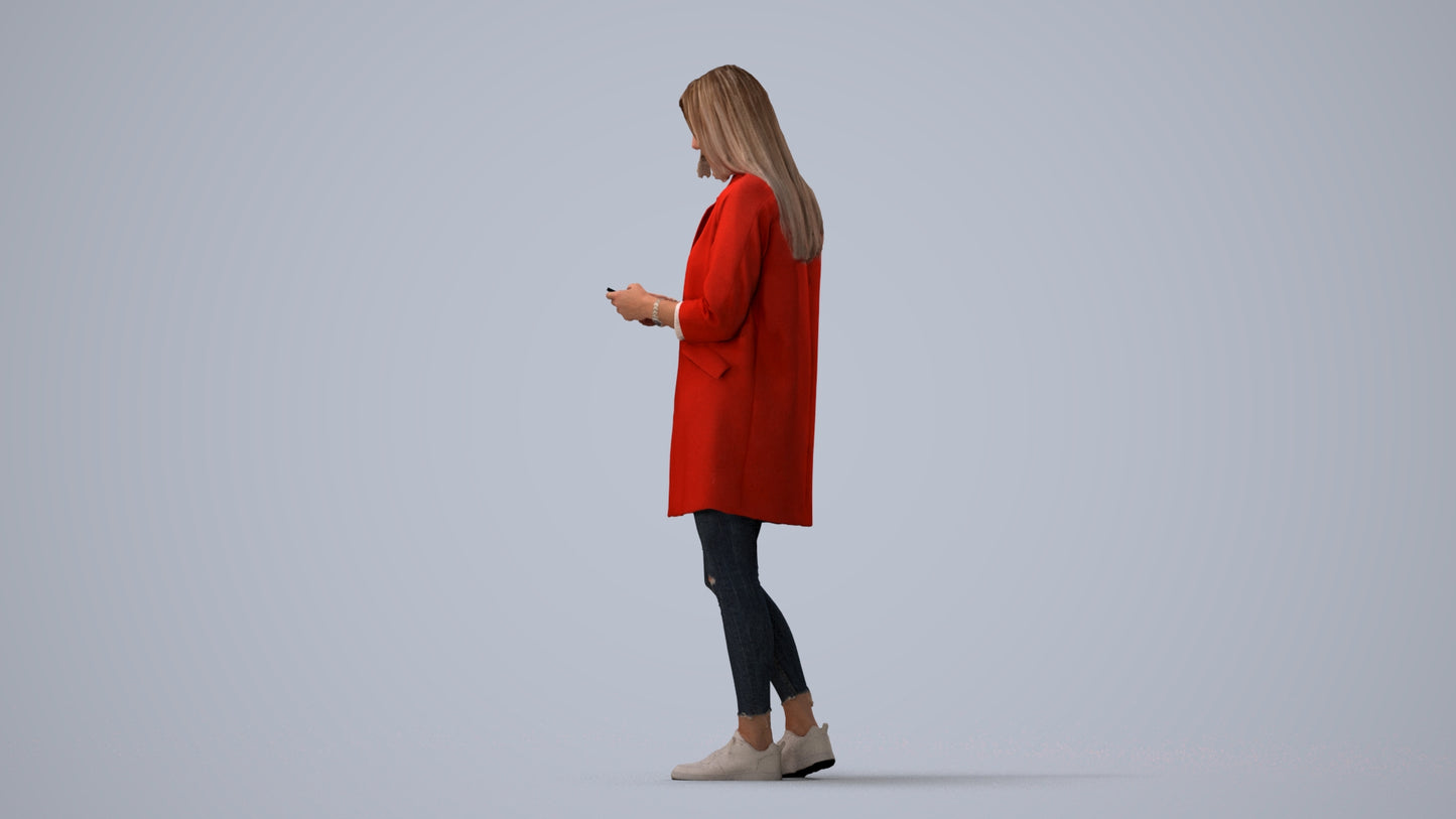 photogrammetry 3D woman casual standing, realistic human model archviz FBX, three-quarter view render