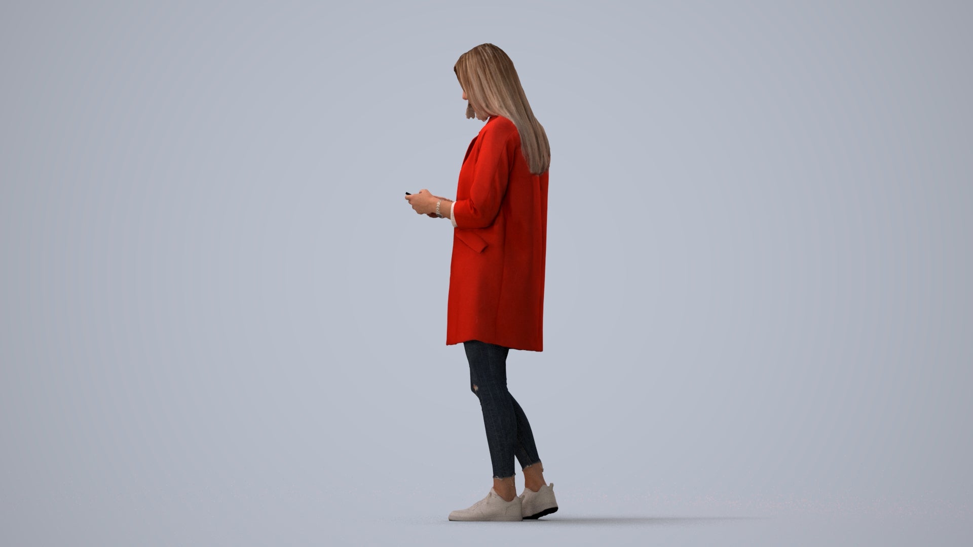 photogrammetry 3D woman casual standing, realistic human model archviz FBX, three-quarter view render