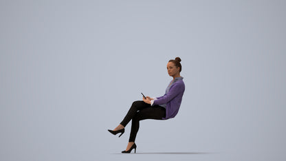 3D people model woman business sitting, scanned human for 3ds Max rendering, three-quarter view render