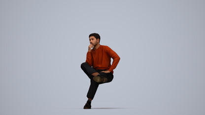 3D human model man casual sitting, photogrammetry scanned person for archviz, top-down view render