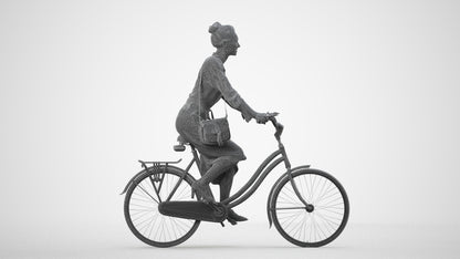 realistic 3D woman casual cycling, scanned archviz people for Blender and 3ds Max, wireframe side view