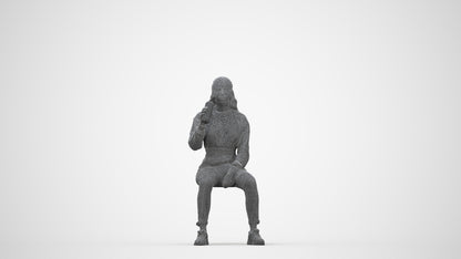 scanned 3D woman sport sitting, photogrammetry people for Enscape and V-Ray, wireframe back view