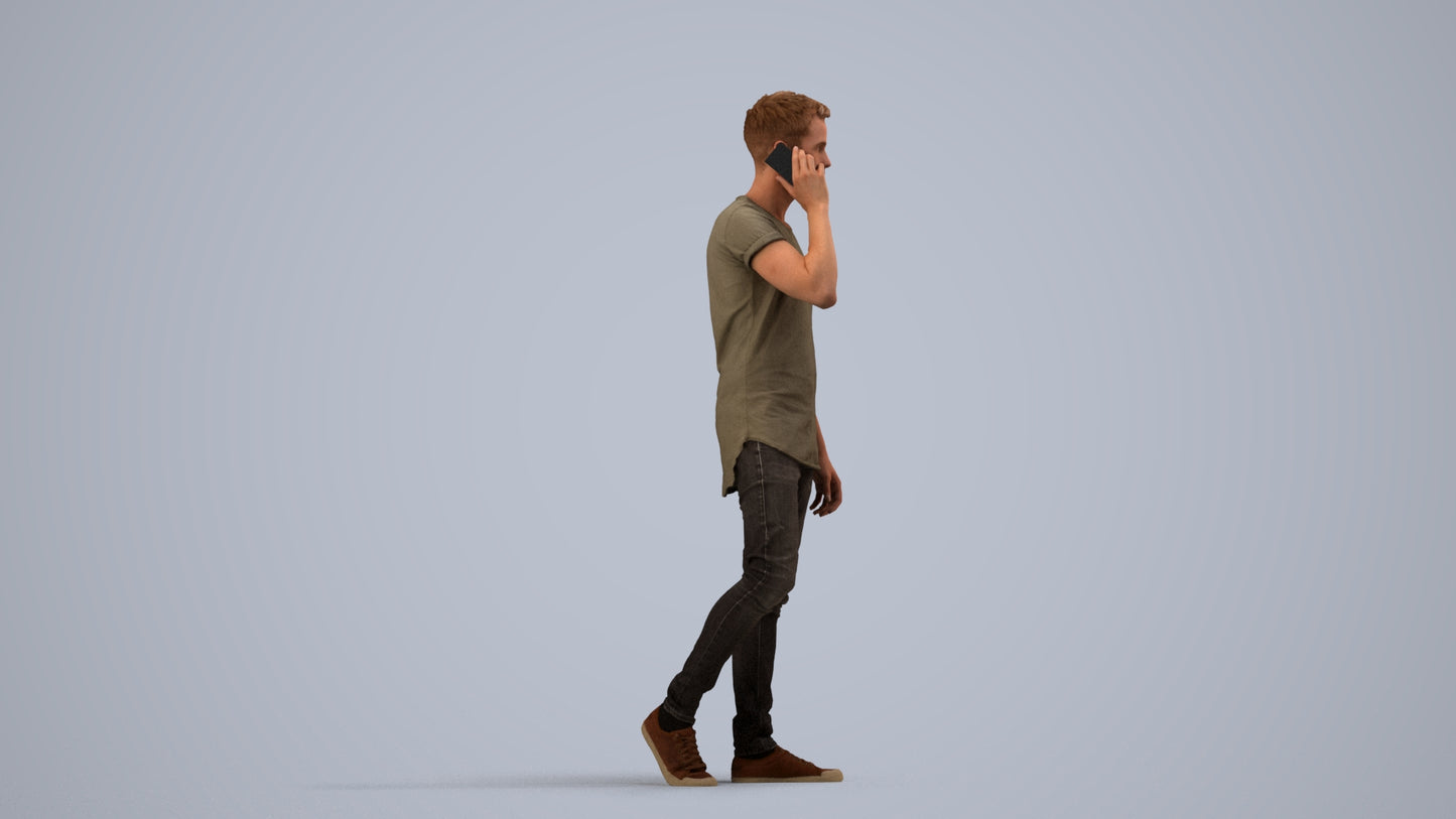 scanned 3D man casual walking, photogrammetry people for Enscape and V-Ray, side view render