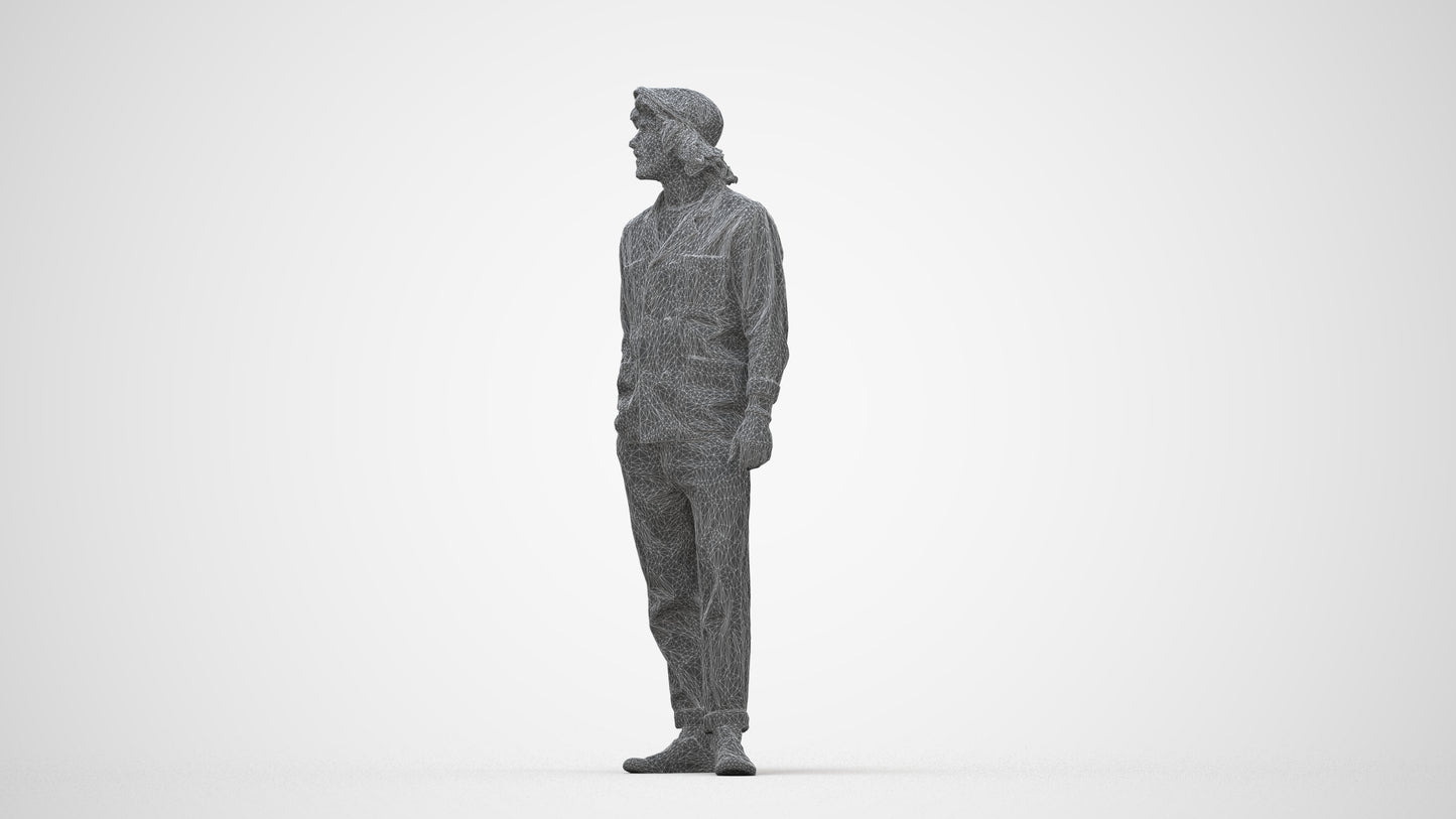 3D scanned man standing casual, photorealistic archviz people for Enscape and SketchUp, wireframe back view
