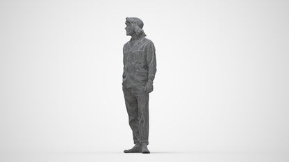 3D scanned man standing casual, photorealistic archviz people for Enscape and SketchUp, wireframe back view