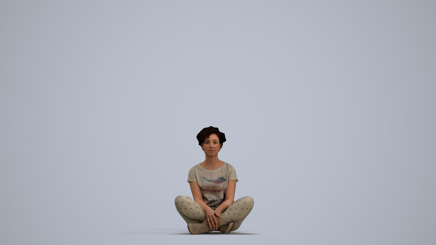 realistic 3D woman sitting, scanned archviz people for Blender and 3ds Max, standing pose render