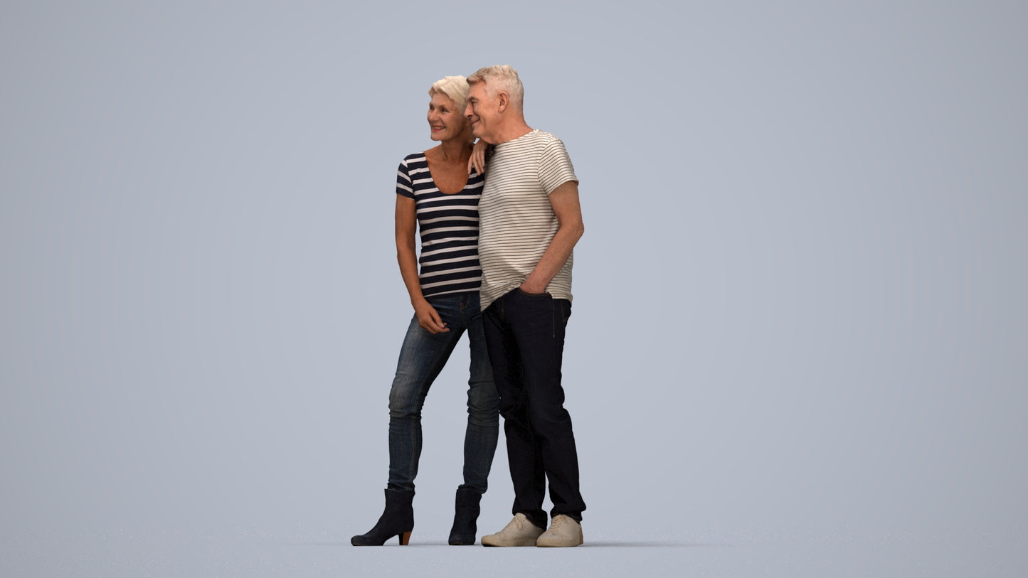 realistic 3D senior woman casual standing, scanned archviz people for Blender and 3ds Max, top-down view render