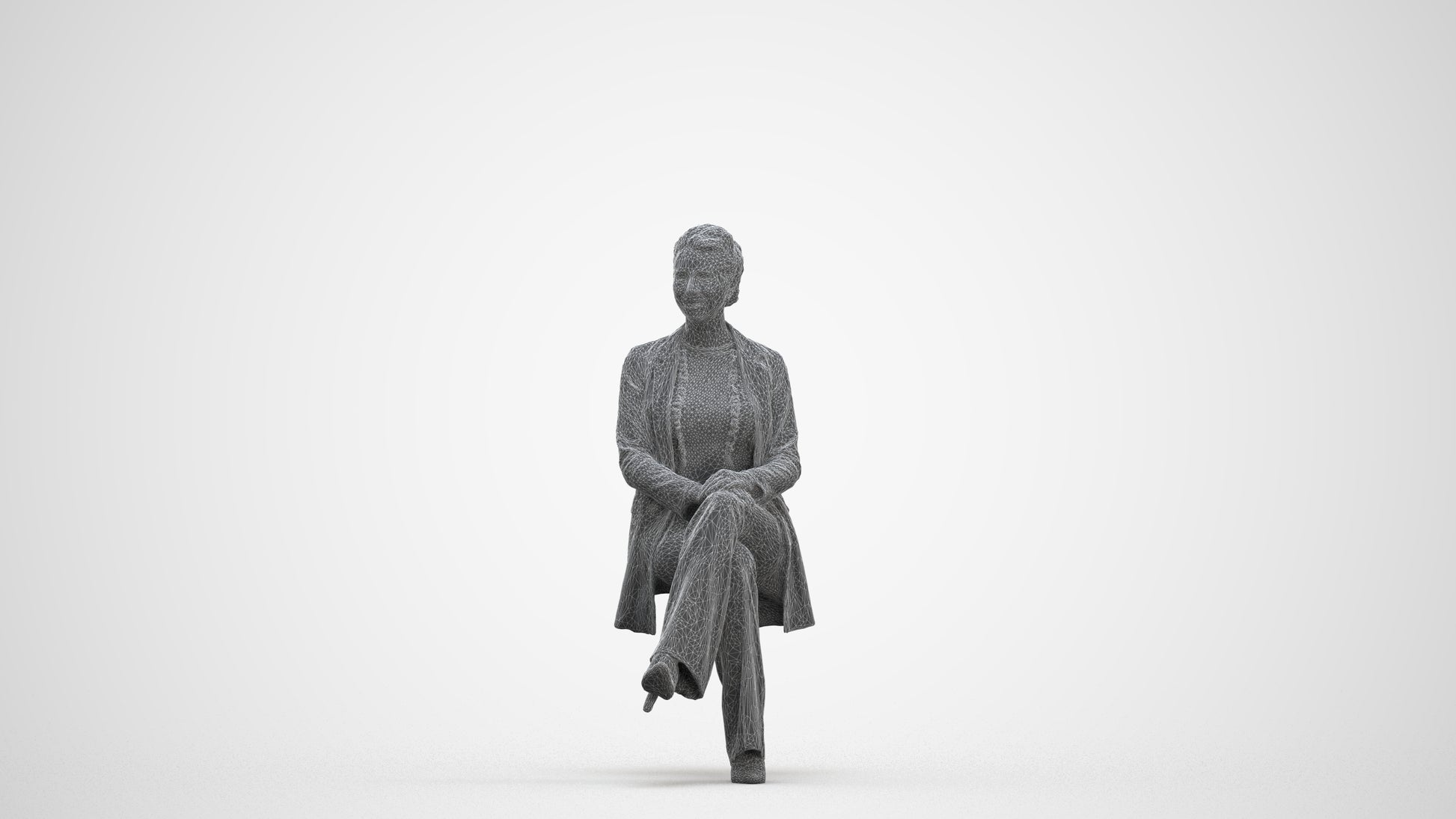 realistic 3D woman business sitting, scanned archviz people for Blender and 3ds Max, three-quarter front view render