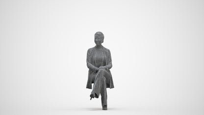 realistic 3D woman business sitting, scanned archviz people for Blender and 3ds Max, three-quarter front view render