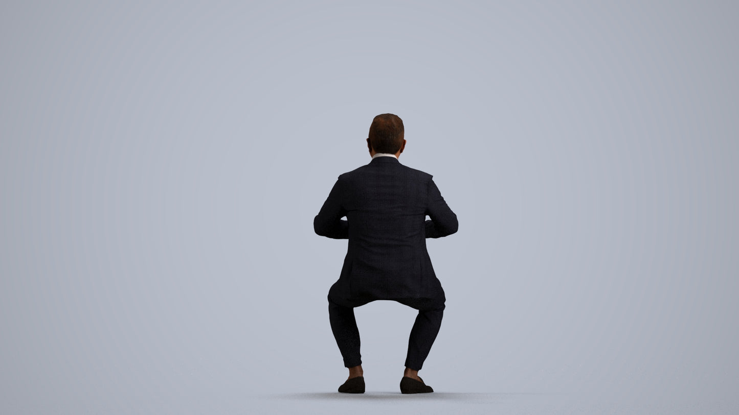 3D human model man business, photogrammetry scanned person for archviz, front view render