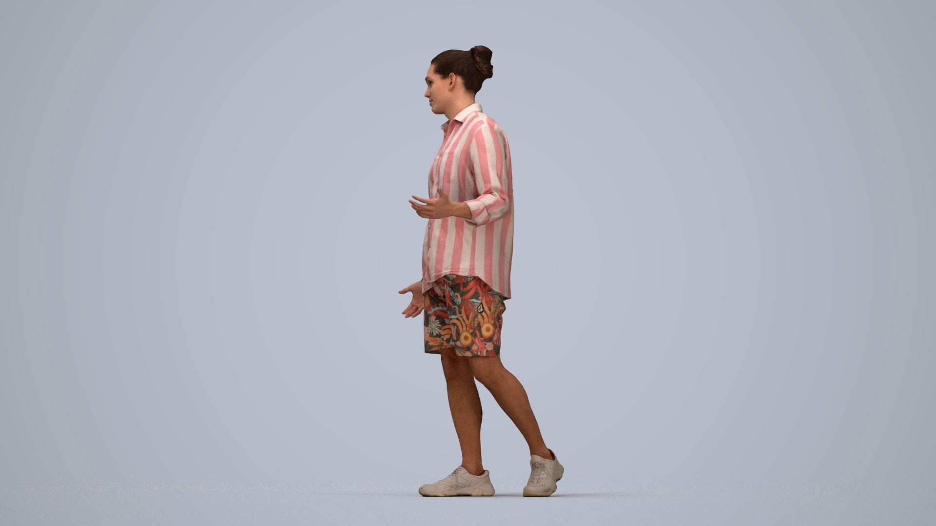 scanned 3D man casual walking, photogrammetry people for Enscape and V-Ray, top-down view render