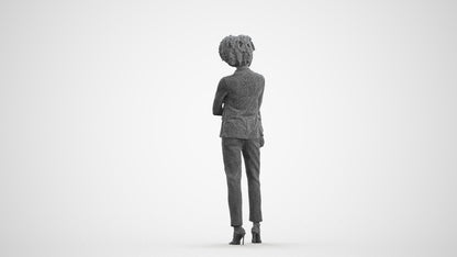 3D scanned woman standing business, photorealistic archviz people for Enscape and SketchUp, wireframe front view