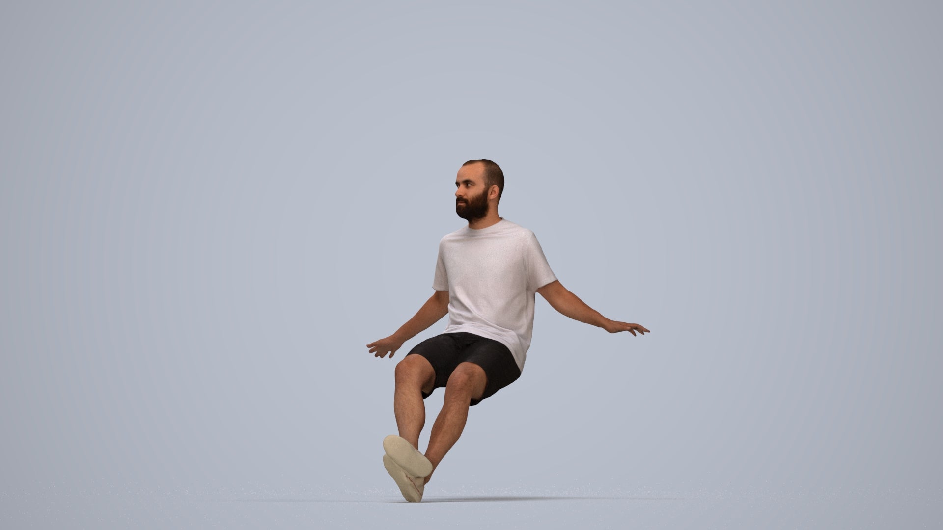scanned 3D man casual sitting, photogrammetry people for Enscape and V-Ray, top-down view render