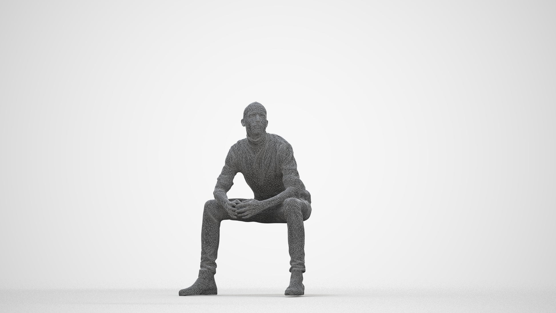 realistic 3D human man casual sitting, archviz people FBX OBJ for Blender, wireframe back view