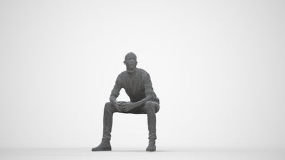 realistic 3D human man casual sitting, archviz people FBX OBJ for Blender, wireframe back view