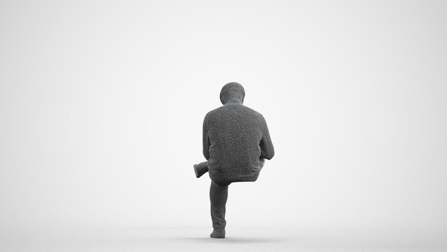 realistic 3D human man casual sitting, archviz people FBX OBJ for Blender, wireframe front view