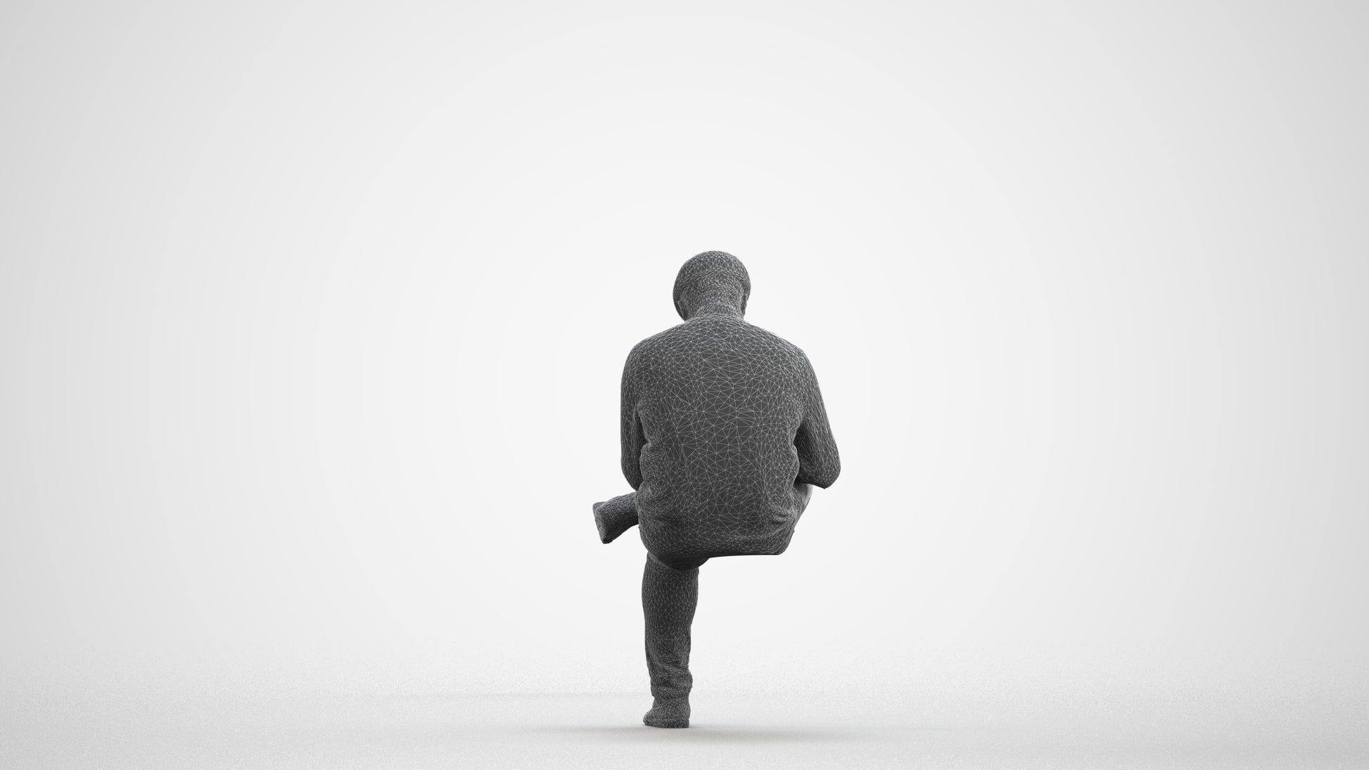 realistic 3D human man casual sitting, archviz people FBX OBJ for Blender, wireframe front view