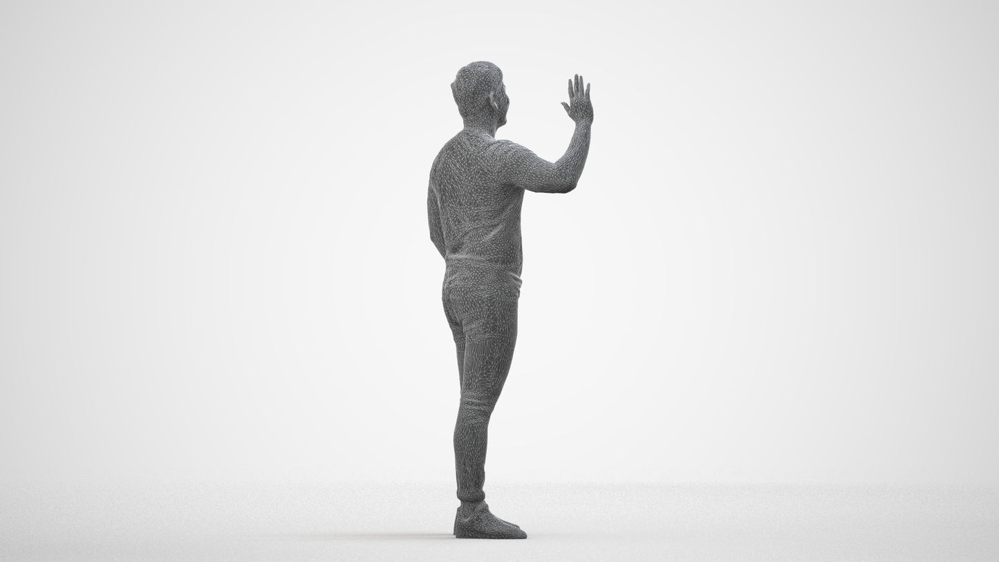 scanned 3D man casual standing, photogrammetry people for Enscape and V-Ray, wireframe side view