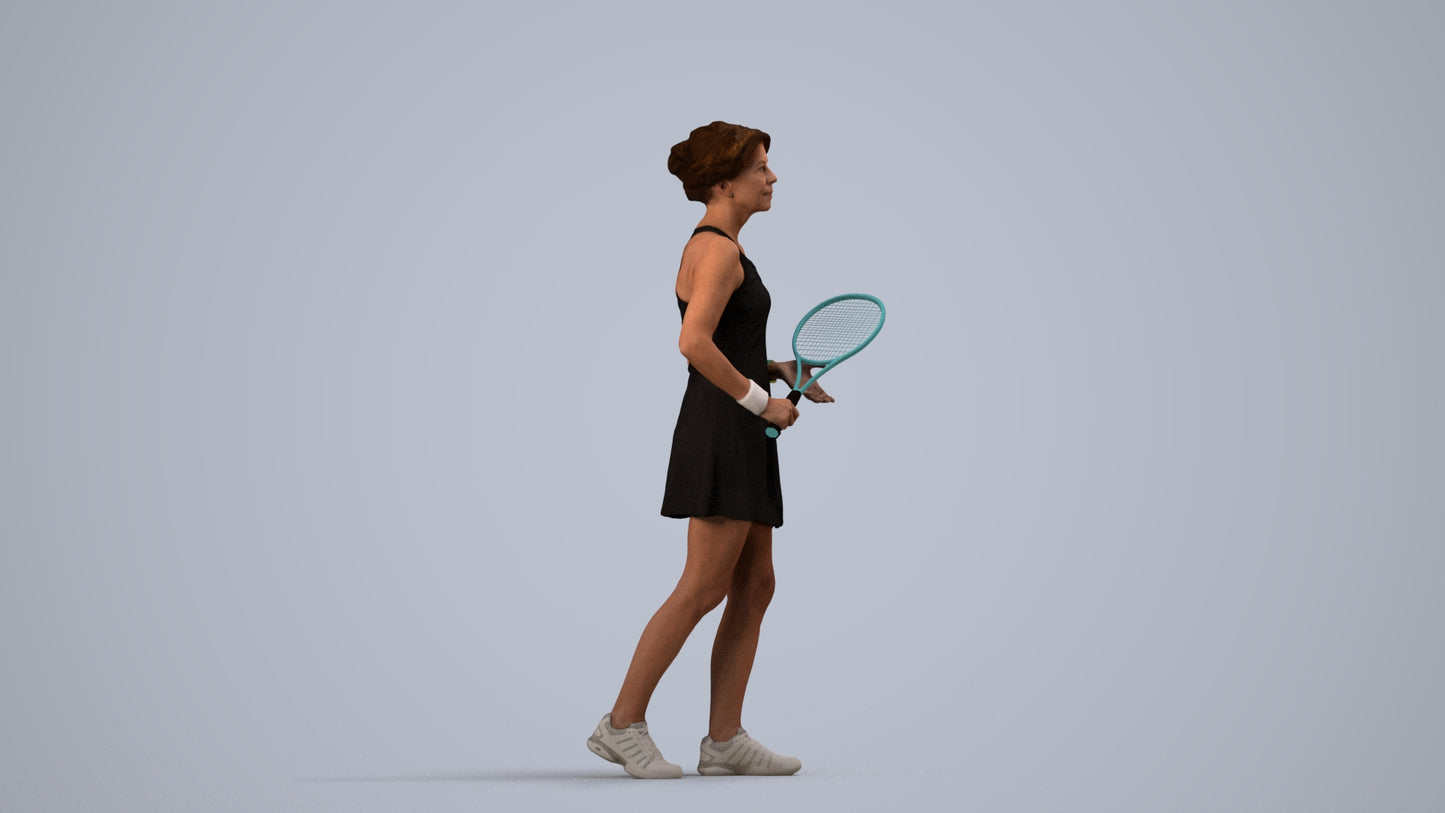 3D human model woman sport, photogrammetry scanned person for archviz, side view render