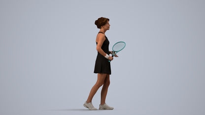 3D human model woman sport, photogrammetry scanned person for archviz, side view render