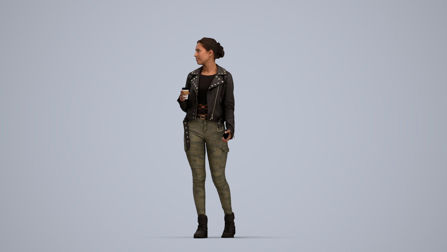 realistic 3D human woman casual walking, archviz people FBX OBJ for Blender, top-down view render