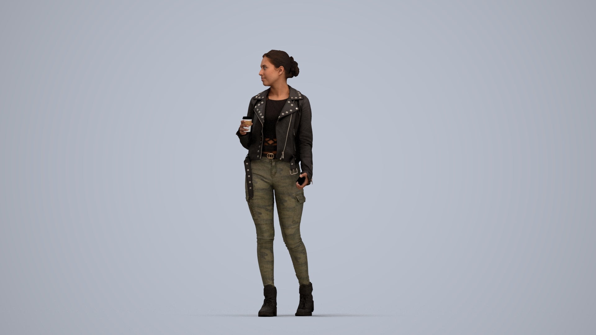 realistic 3D human woman casual walking, archviz people FBX OBJ for Blender, top-down view render