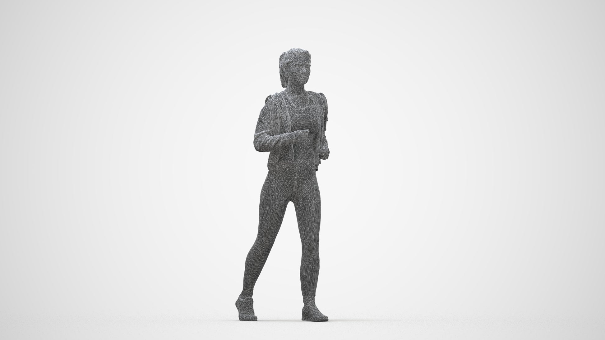 3D scanned woman sport, photorealistic archviz people for Enscape and SketchUp, wireframe back view