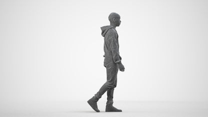 3D scanned boy kids casual, photorealistic archviz people for Enscape and SketchUp, wireframe side view